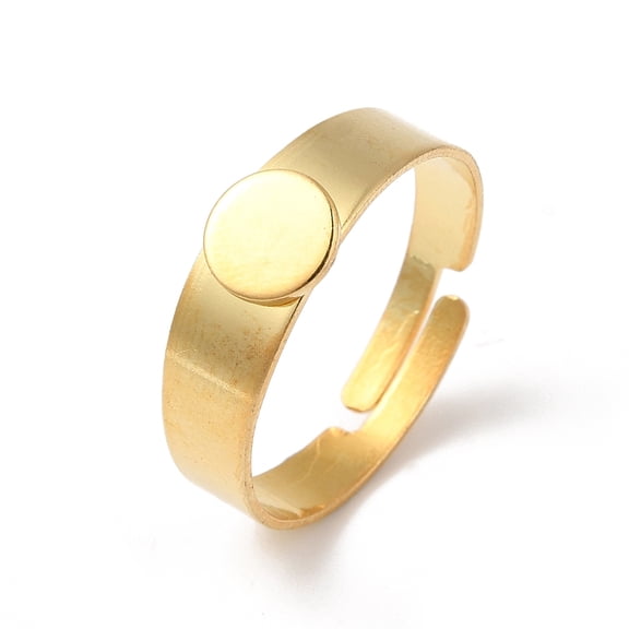 Adjustable 304 Stainless Steel Finger Rings Components Pad Ring Base Findings Flat Round Real 18K Gold Plated Tray: 6mm 17mm