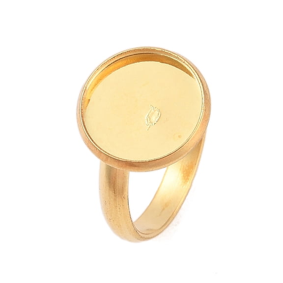 Adjustable 304 Stainless Steel Finger Rings Components Pad Ring Base Findings Flat Round Real 18K golden Plated Tray: 12mm Inner Diameter: 17mm