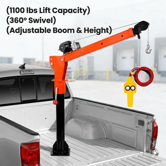 Adjustable 360 Degree Truck Crane, Electric Truck Bed Crane with Electric Winch, Galvanized Welded Steel Jib Crane for Pickup Truck Beds