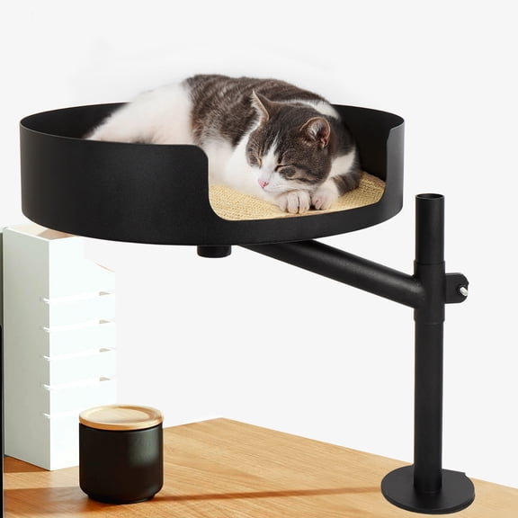 Adjustable 360 Rotating Cat Desk Bed - Floating Clamp On Cat Perch Shelf, Height Adjustable, Holds Up to 44 lbs