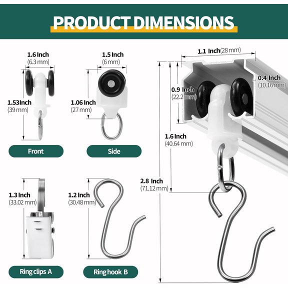 Adjustable 3ft–9ft Ceiling/Wall Mount Curtain Rail System, Curtain Track Set with Hooks