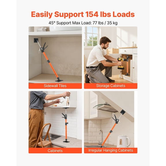 Adjustable 3rd Hand Jack Support Pole 2 Pack 21.3-60 Inch Steel Telescopic Quick Support Rod 154 lbs Capacity for Cabinet Installation Drywall Lifting Cargo Bars