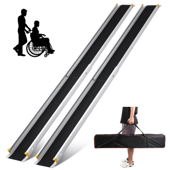 Adjustable 4.5-8FT Telescopic Wheelchair Ramp, Portable Aluminum Non-Slip Threshold Ramp, 600LBS Capacity for Home Steps Doorway with Storage Bag