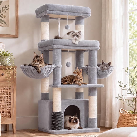 Adjustable 4-Level 51.1 in Cat Tree with Basket, Gray