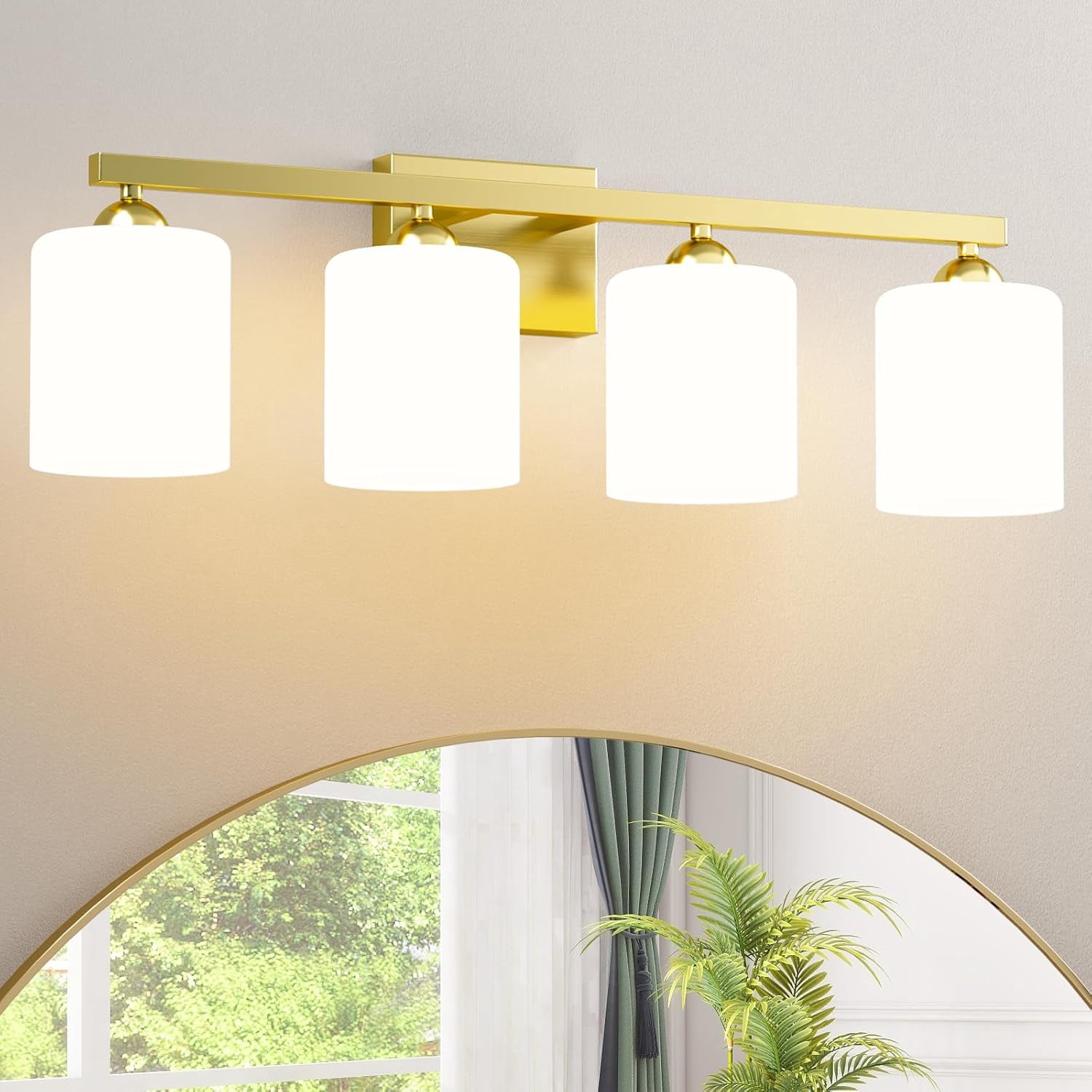 3-Light Modern Brass Bathroom Vanity Light With Milk White Shades - 17.3" Wall Sconce For Mirror, Living Room, Bedroom