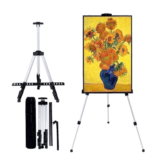 MXG Portable Display Painting Easel Stand,17-61 Inch Height Adjustable Aluminum Art Easel with Bag for Tabletop & Floor Drawing or Displaying,Silvery