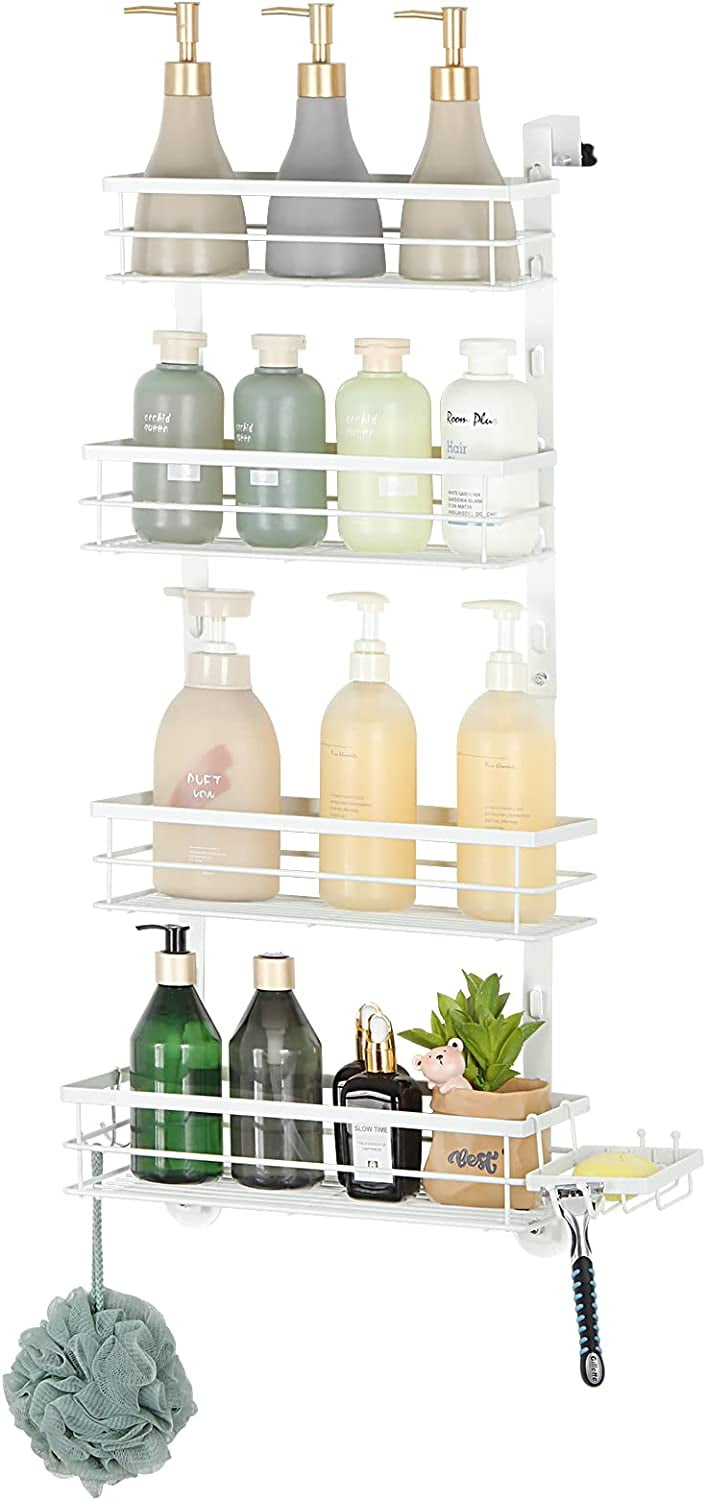 Over the Shower Mounted Bathroom Shower Caddy Hanging Rack with Hooks in  Satin Nickel
