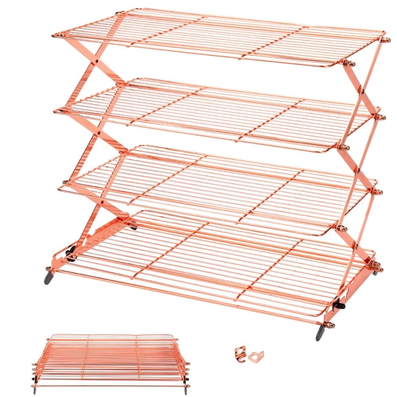 Adjustable 4-Tier Stackable Cooling Rack, Collapsible Stainless Steel Baking Rack for Cookies, Bread, Roasting - Folding Cooking Grid, Essential Baking Gadgets & Utensils