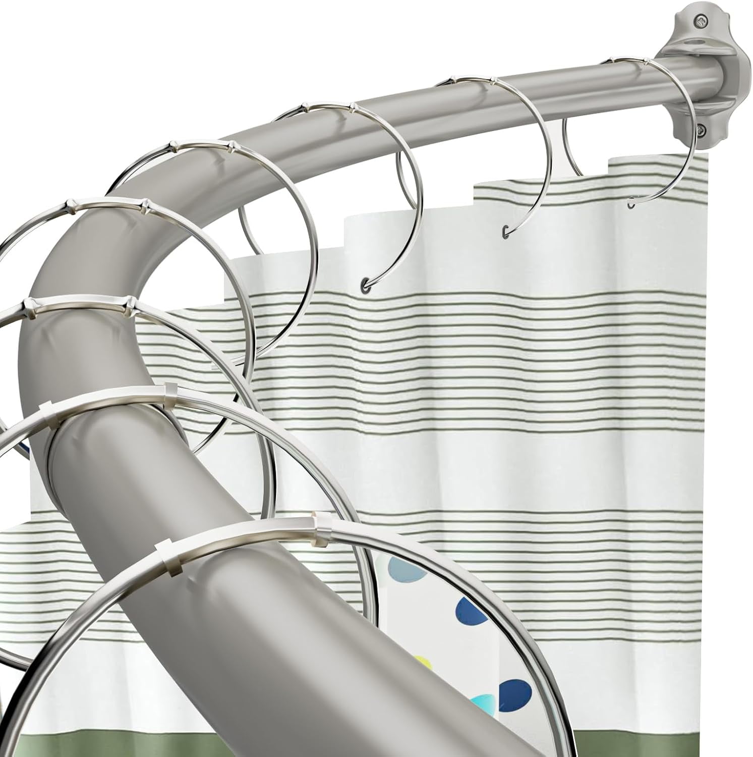 Adjustable 42-74 Inches Curved Shower Curtain Rod, Heavy Duty Aluminum ...
