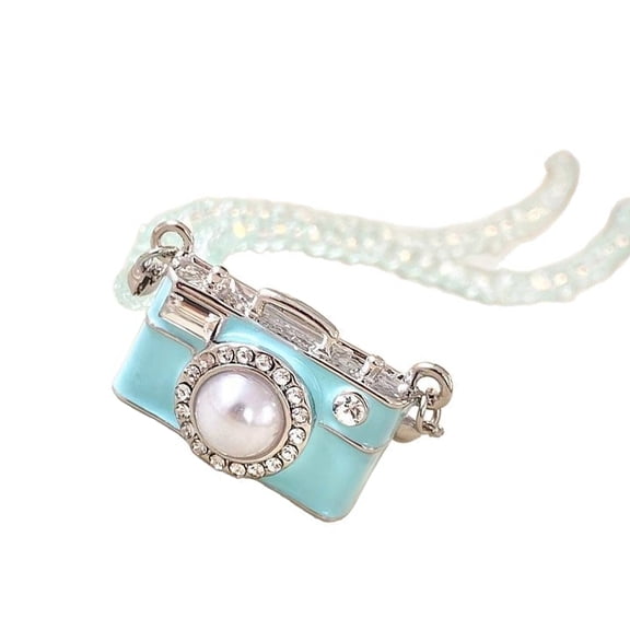 Adjustable 45Cm Collarbone Necklace Camera Pendant Alloy Jewelry With Crystal Accent Accessory For Stylish Outfit