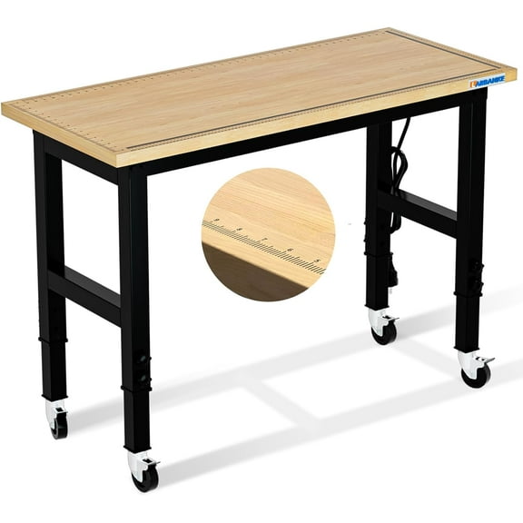 Adjustable 48" Workbench,Multiple Height Adjustments Workstation,Workbench with Scale,Power Plate and Wheels,for Home,Garage,Office,Holds up to 2000 Lbs