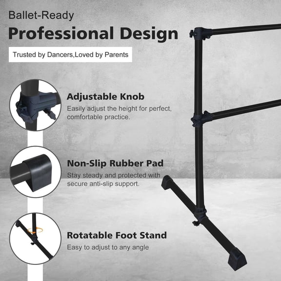Adjustable 4FT Black Ballet Barre for Dance Practice, Steel Portable Ballet Bar with 6.7-46 Inch Height Range for Home Studio