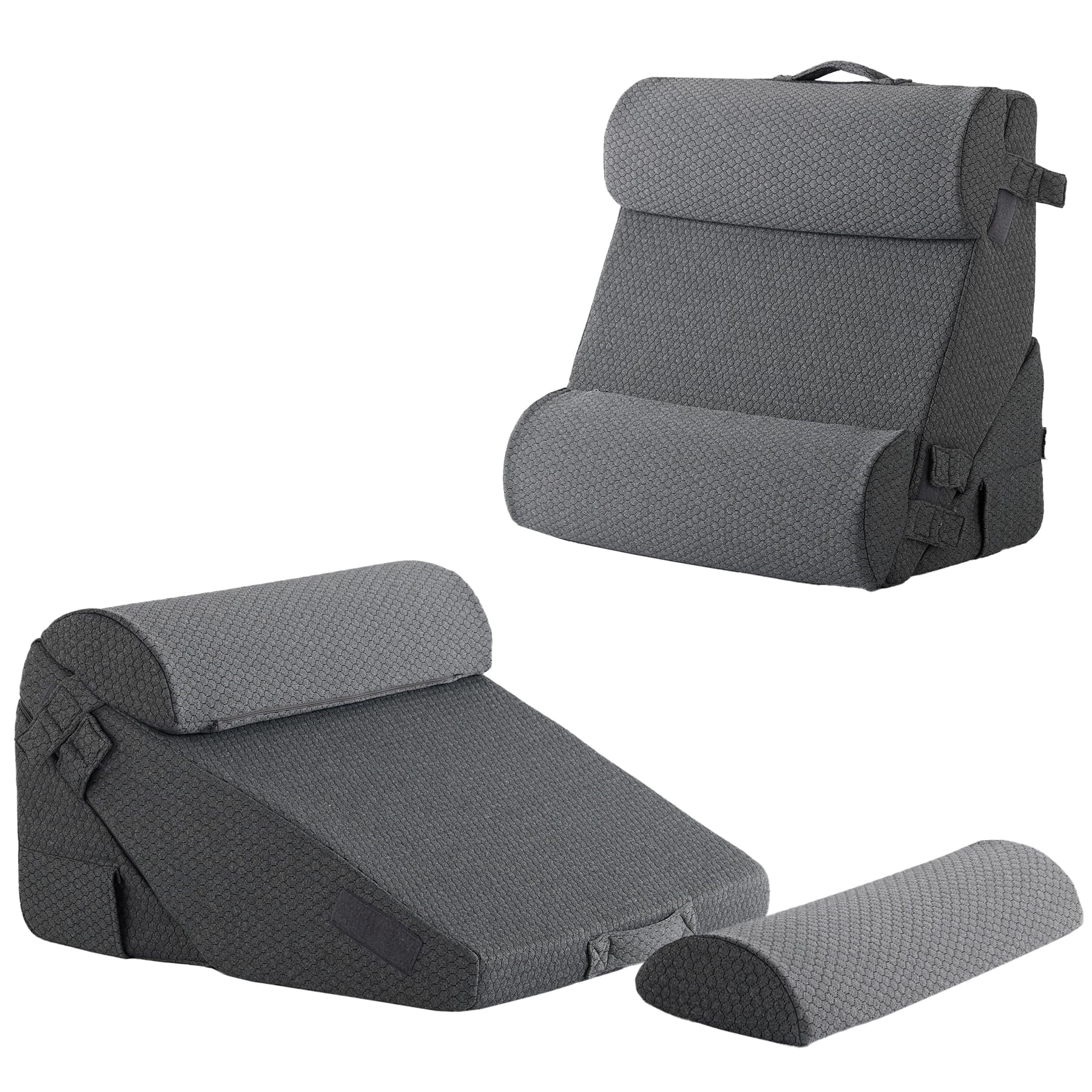 Adjustable 4pcs Bed Wedge Pillow Set  Memory Foam For Neck Leg Sleeping Sitting Up In Acid Reflux And Dark Grey