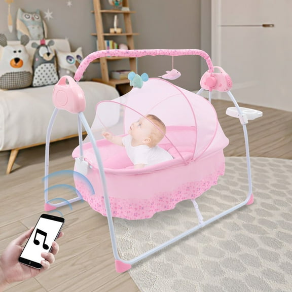Adjustable 5-Speed Baby Swing Rocker with Music, Mosquito Net, Remote Control, and Safety Belt Ideal for Infants 0-18 Months Foldable, Comfortable, and Safe