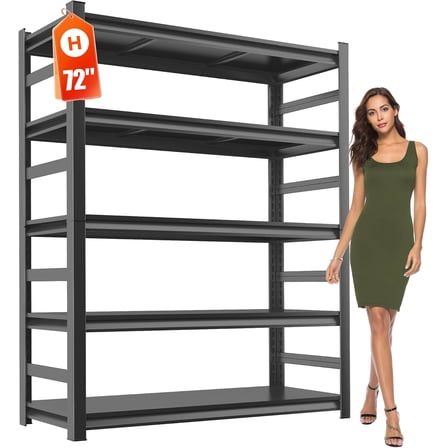 Adjustable 5-Tier Garage Shelving, Heavy Duty Steel Storage Shelves, High Load Capacity Shelf, Ideal for Garage, Warehouse, or Home Organization (with Fences, 36" W*16" D*72" H)