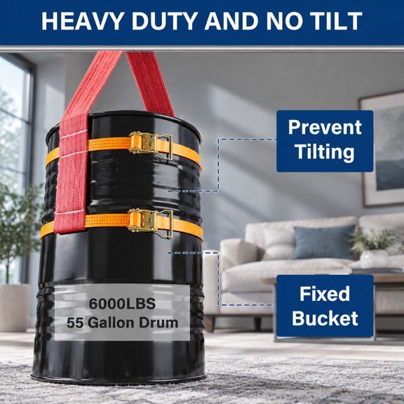 Adjustable 55 Gallon Drum Handling Sling, 6000 Lb Capacity, Heavy Duty Lifting Web