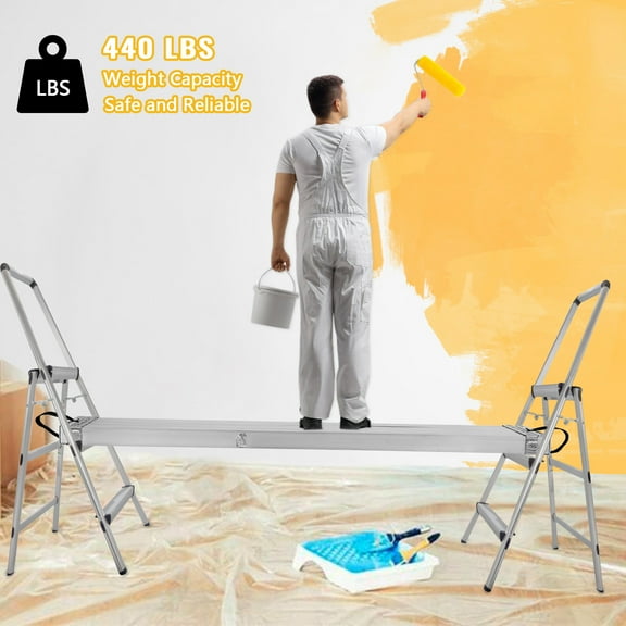 Adjustable 6-15ft Telescoping Work Plank – Aluminum Scaffold Platform with 440LBS Capacity, Skid-Proof Design, for Extension Scaffolding and Ladder Accessory