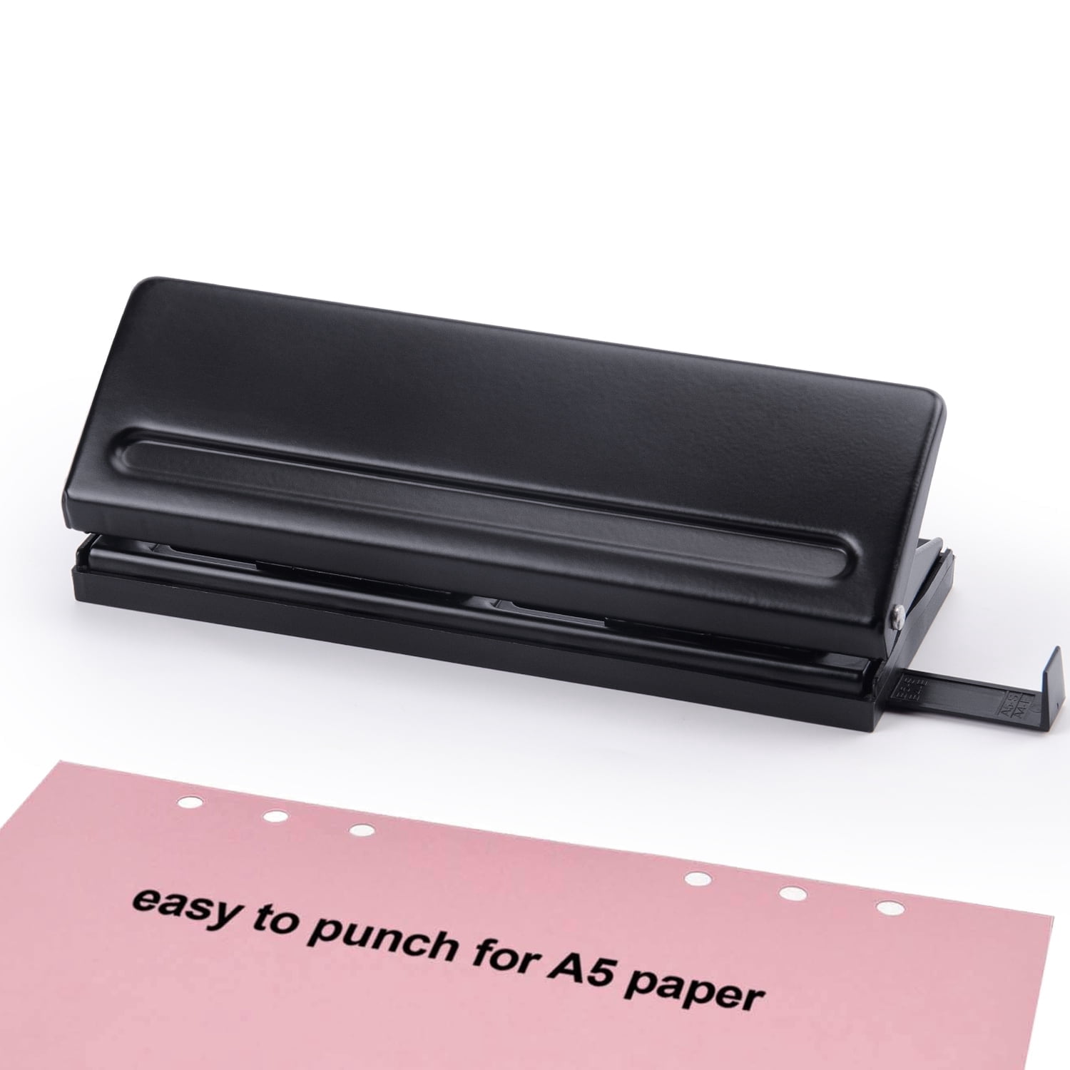 6 Hole Punch, A5 Binder 6 Ring Metal Puncher with Ruler & Non-Slip Rubber Base, 6 Sheet Capacity for A3/ A4 / A5 / Planner Size, Home, Office Use