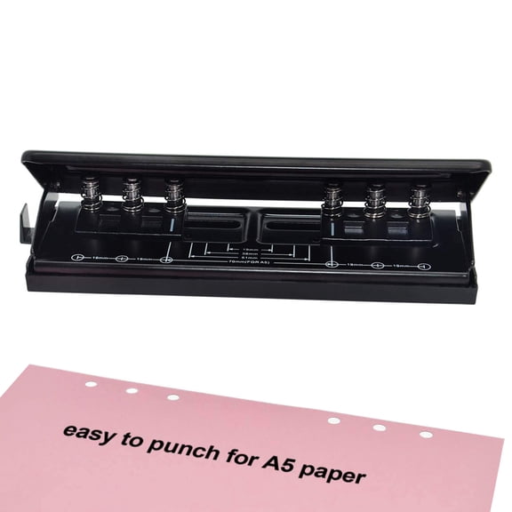 6 Hole Punch, A5 Binder 6 Ring Metal Puncher with Ruler & Non-Slip Rubber Base, 6 Sheet Capacity for A3/ A4 / A5 / Planner Size, Home, Office Use