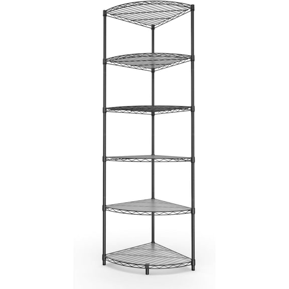 Adjustable 6-Tier Corner Wire Shelving Unit with Waterproof Liners, Heavy Duty 420 lbs Total Capacity - Ideal for Kitchen, Garage, and Office Storage - Rust Resistant and NSF Certified - Black