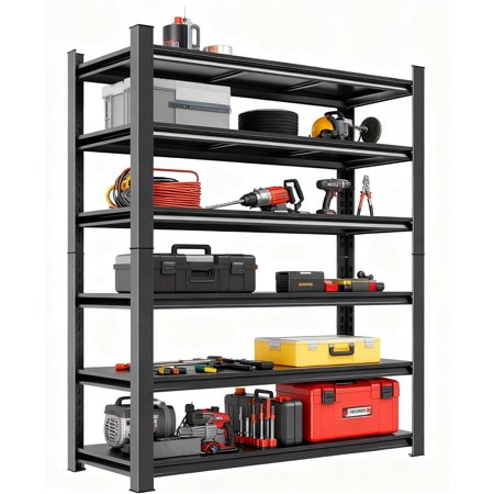 Adjustable 6-Tier Garage Shelving, Heavy Duty Steel Storage Rack, High Load Capacity, Ideal for Garage, Warehouse, or Home Organization (6-Tier 78" H x 40" W x 18" D)
