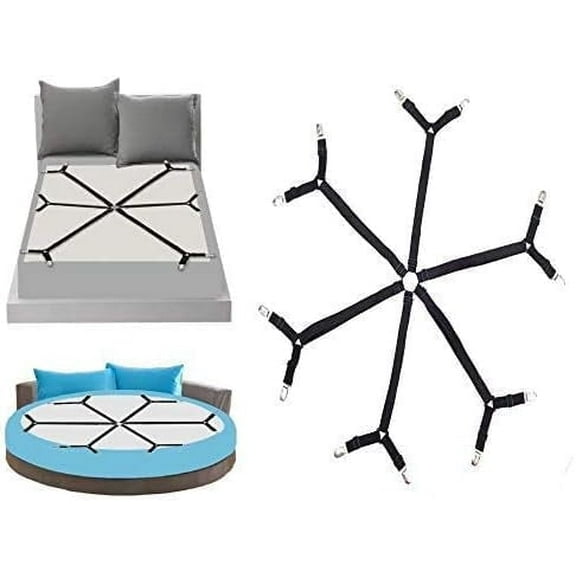 Adjustable 6 Way Bed Sheet Straps Clips, Elastic Bed Sheets Straps, Fitted Sheet Tightener, Mattress Sheet Corner Fasteners Holder and Suspenders
