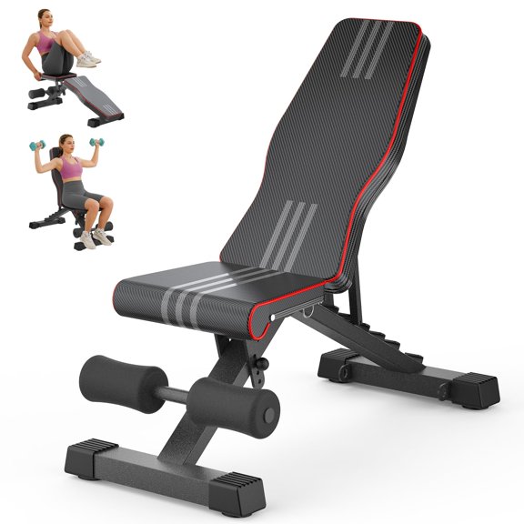 Adjustable 660LB Weight Bench for Home Gym, Foldable Multi-use Workout Bench, 7 Backrest 4 Seat Adjustments, Bench Press Sit-up Push-up Training, Black