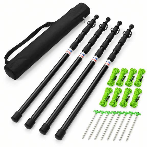 Adjustable 7.7ft Aluminum Telescoping Camping Tent Poles, Set of 2 Black