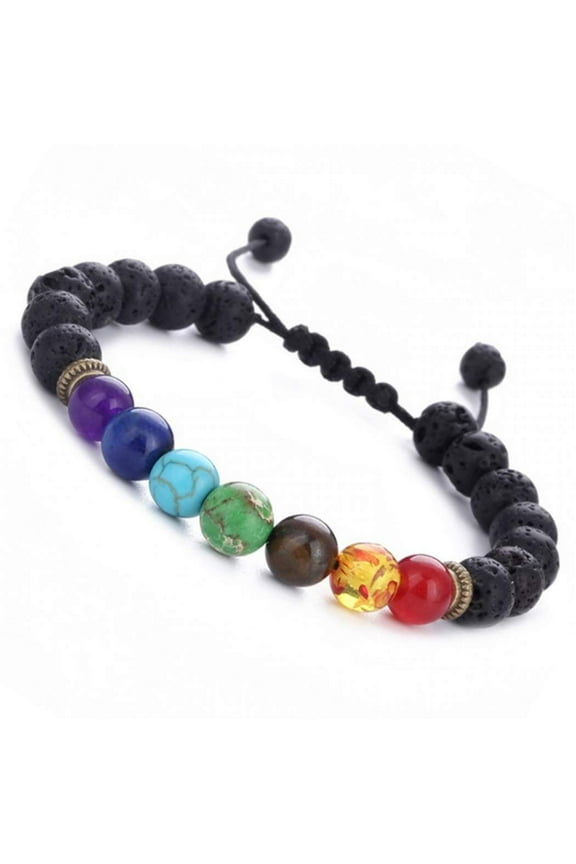 Adjustable 7 Genuine Chakra Healing Lava Stone Bead Bracelet and diffuser