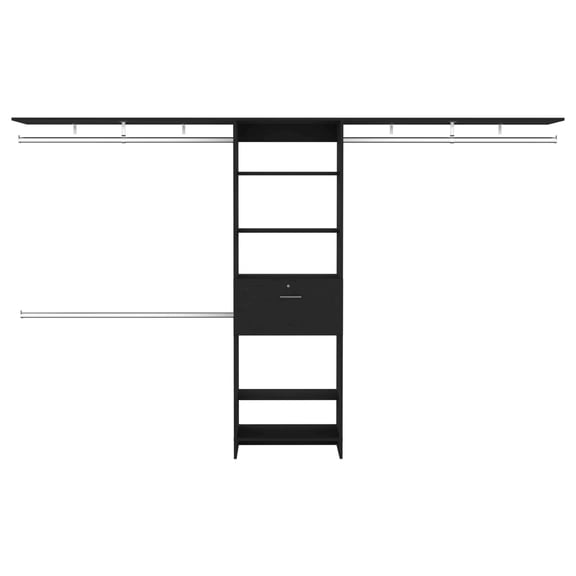 Adjustable 71-118W Drawers Closet System with Hanging Rods and Shelves, Black Particle Board Bedroom Storage Organizer