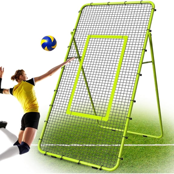 Adjustable 7x4 FT Sports Rebounder Net – Volleyball, Soccer, Baseball & Tennis Training Equipment for Backyard, Portable Hitting & Serving Practice，Green