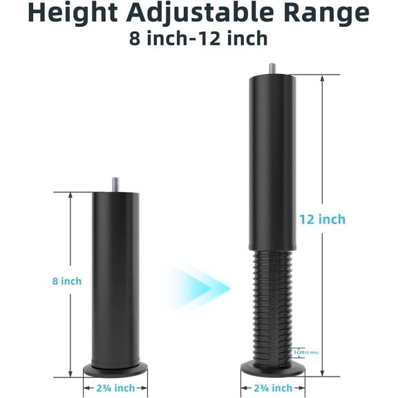 Adjustable 8-12 inch Bed Legs Metal Replacement Heavy Duty Leg M8 M10 Thread 4Pcs Support Leg for Adjustable Bed Frame, Sofa, Cupboard, Desk