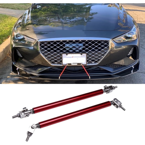 Adjustable 8"-11" Front Bumper Lip Splitter Diffuser Strut Rod Tie Bars Fit Most Vehicles,Red