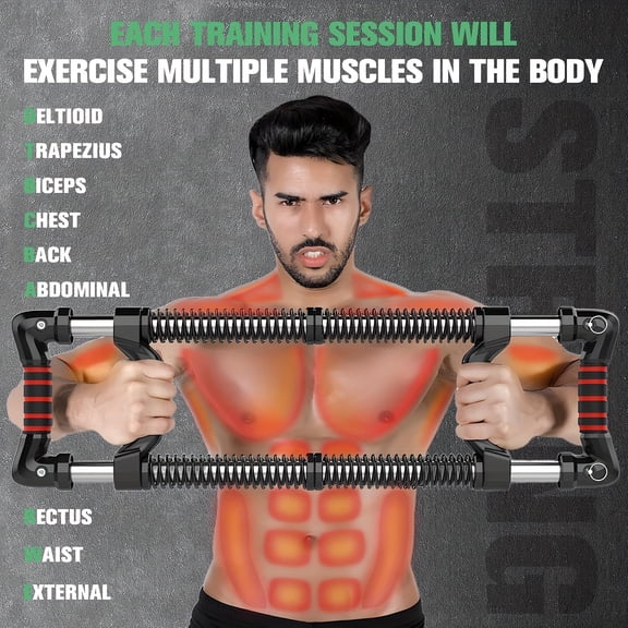 Adjustable 8-Spring Twist Arm Trainer with 40-200lbs Resistance for Bicep, Chest, and Core Workouts at Home Gym