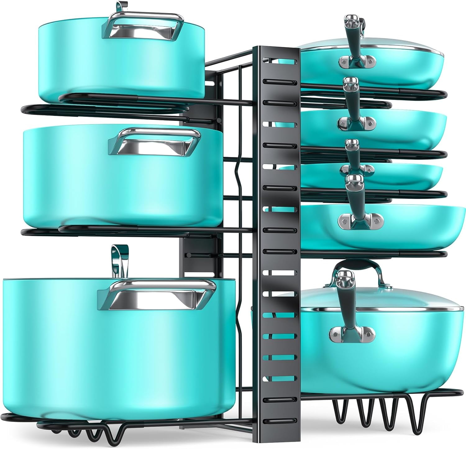 Adjustable Black Metal 8-Tier Pots and Pans Organizer Rack