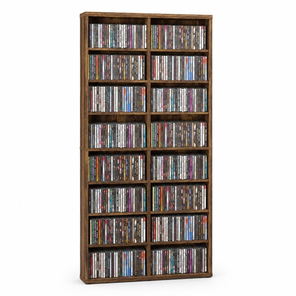 Adjustable 8-Tier CD/DVD Storage Tower with 16 Shelves, Media Organizer Rack for Living Room Home Office