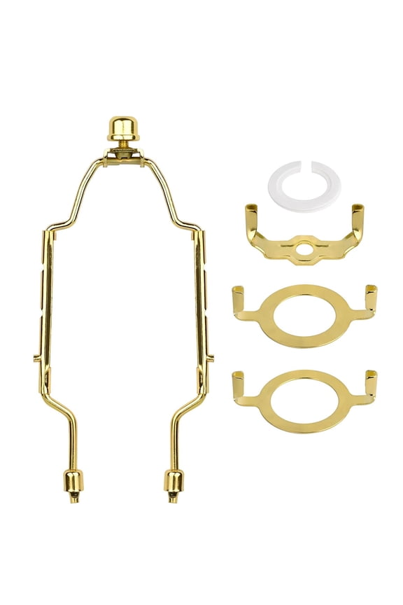Adjustable 8" to 10" Lamp Harp Kit with 3/8 Standard Saddle,E14 E26 E27 Light Base UNO Fitter Adapter Converter Finial Set,Brass