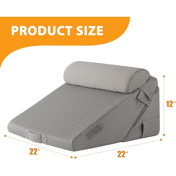 Adjustable 9&12 Inch Wedge Pillow Set for After Surgery, Memory Foam, Ergonomic Design for Acid Reflux, Snoring, Post-Surgery Neck Support, Incline Pillow Wedge for Sit up in Bed, Grey