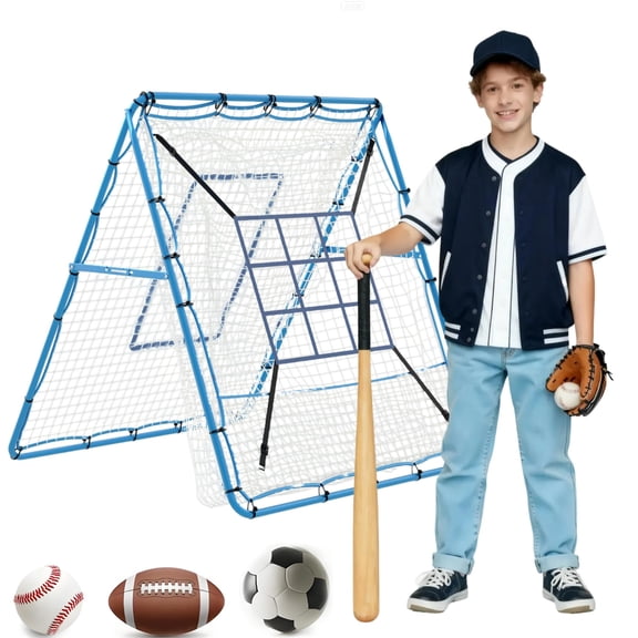 Adjustable 9-Zone Pitchback Rebounder Net - 5x4 FT Baseball Softball Trainer with Strike Zone Targets for Hitting, Fielding, Throwing & Pitching Practice, blue