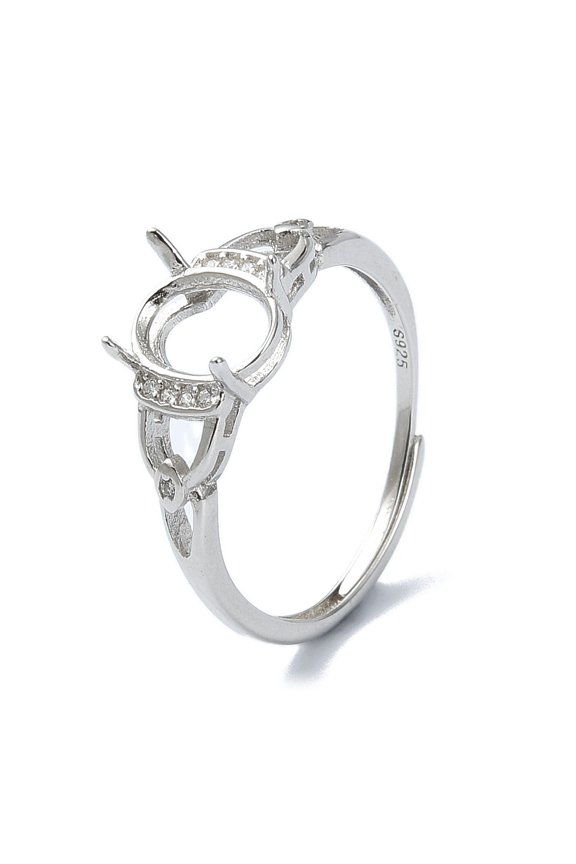 Adjustable 925 Sterling Silver 4 Prongs Ring Settings with Cubic Zirconia Real Platinum Plated 2mm Inner Diameter: 17mm
