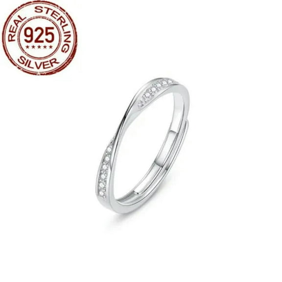 Adjustable 925 Sterling Silver CZ Engagement Band Couple Ring for Women and Men
