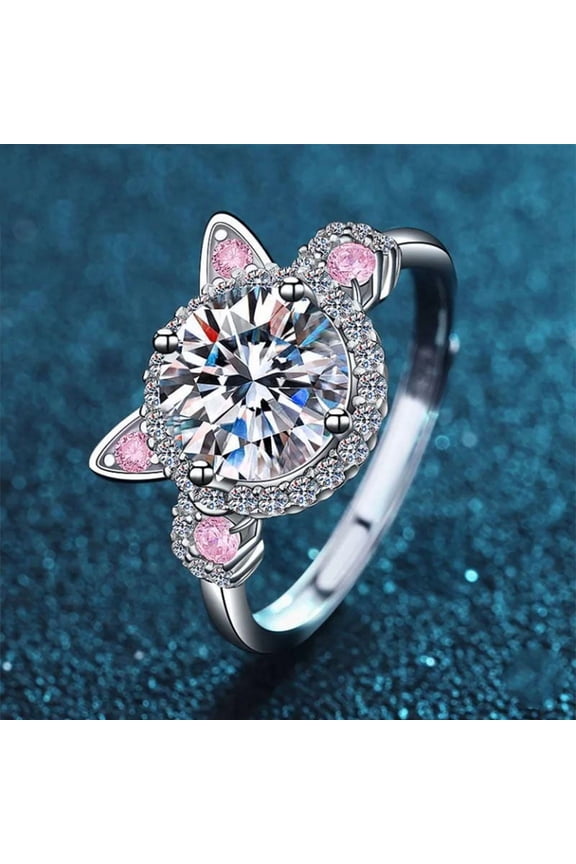 Adjustable 925 Sterling Silver Love Cat Ring with 3ct Round Cut Zirconia, Perfect for Prom, Party, Banquet, and Dating Gift - Elegant Fine Jewelry, Elegant Style, Cute Style, Animal Theme,Adjustable