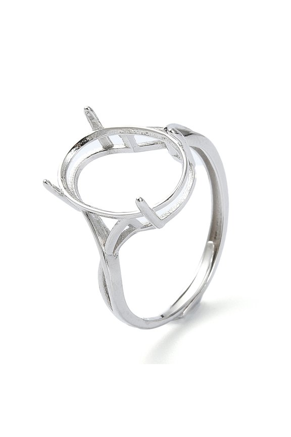 Adjustable 925 Sterling Silver Solitaire Ring Settings Finger Ring Components 4 Claw Prong Ring Settings Real Platinum Plated 1.3~2mm Size 7 1/4(17.5mm)