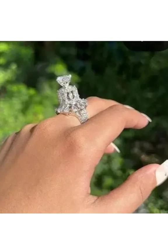 Adjustable AD Silver Designer Indian Bollywood Style Wedding Cocktail Ring M-1