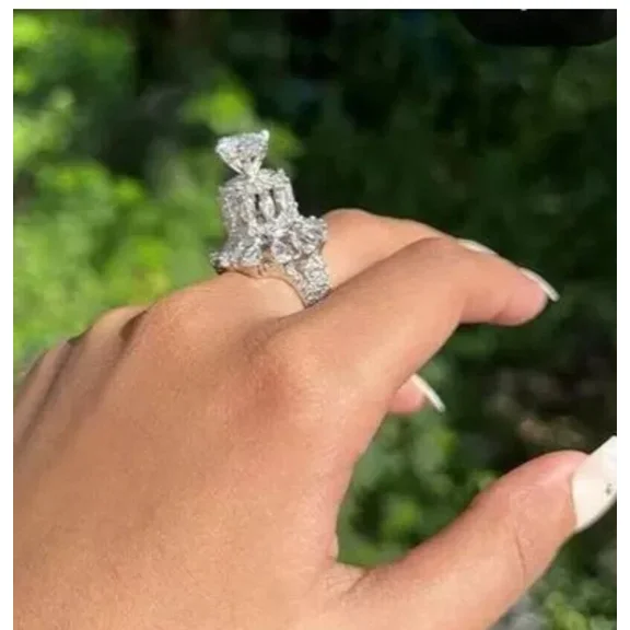 Adjustable AD Silver Designer Indian Bollywood Style Wedding Cocktail Ring M-1