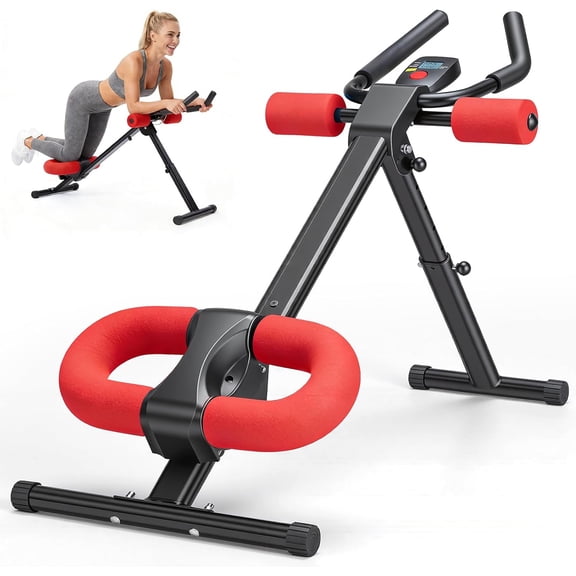 Adjustable Ab Machine for Stomach Workout, Home Gym Core Trainer with 2 Incline & 5 Height Levels, Knee and Elbow Protection, 440LBS Capacity, LCD Display, Foldable Design