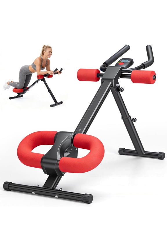 Adjustable Ab Machine for Stomach Workout, Home Gym Core Trainer with 2 Incline & 5 Height Levels, Knee and Elbow Protection, 440LBS Capacity, LCD Display, Foldable Design