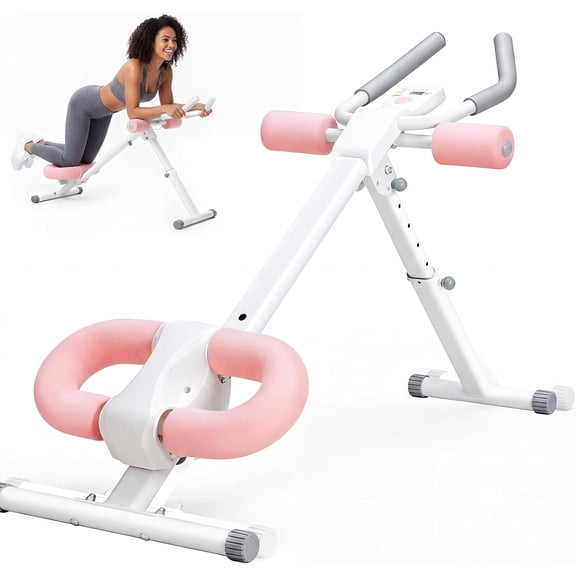 Adjustable Ab Machine for Stomach Workout, Home Gym Core Trainer with 2 Incline & 5 Height Levels, Knee and Elbow Protection, 440LBS Capacity, LCD Display, Foldable Design