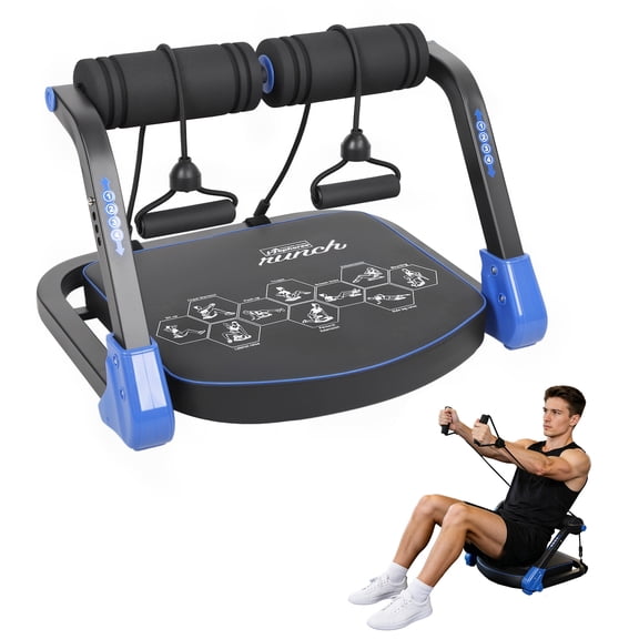 Adjustable Ab Trainer Machine for Home - 4‑Level Resistance Sit‑Up Exercise Equipment with Non‑Slip Handles & Resistance Bands, Foldable Ab Crunch Machin