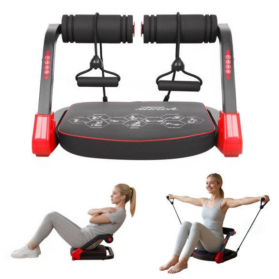 Adjustable Ab Trainer Machine for Home - 4‑Level Resistance Sit‑Up Exercise Equipment with Non‑Slip Handles & Resistance Bands, Foldable Ab Crunch Machin